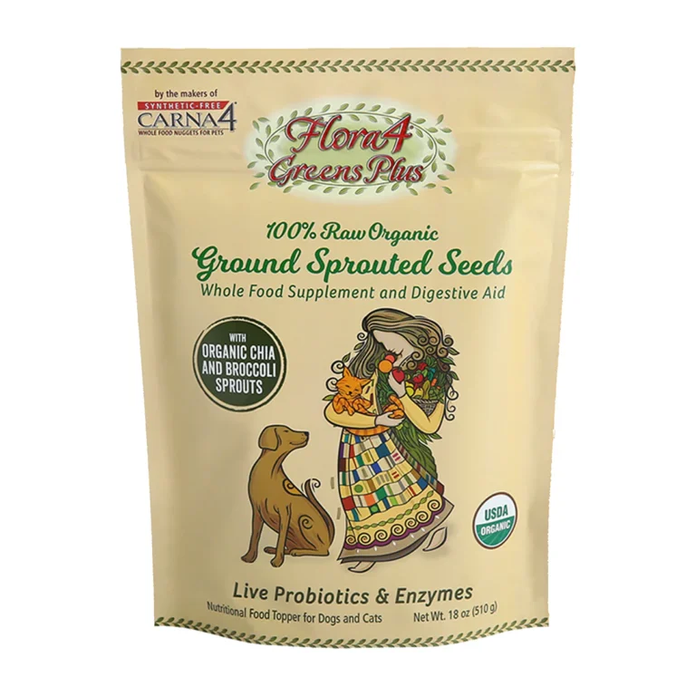 Carna4 Flora4 Plus ground sprouted seed food topper for dogs.